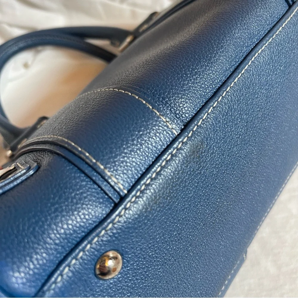 MCM Navy Blue Leather Boston Handbag Small Silver Hardware COA - Picture 6 of 11